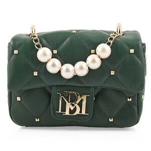 Badgley Mischka ✦ Green Quilted Pearl Crossbody Bag ✦ Vegan Leather Studded Flap